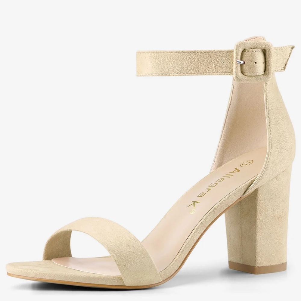 Allegra K Tan Block Heel Ankle Strap Heels